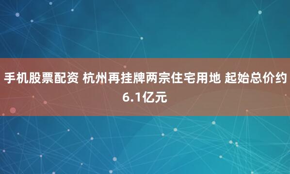 手机股票配资 杭州再挂牌两宗住宅用地 起始总价约6.1亿元