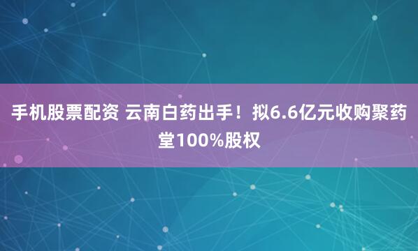 手机股票配资 云南白药出手！拟6.6亿元收购聚药堂100%股权